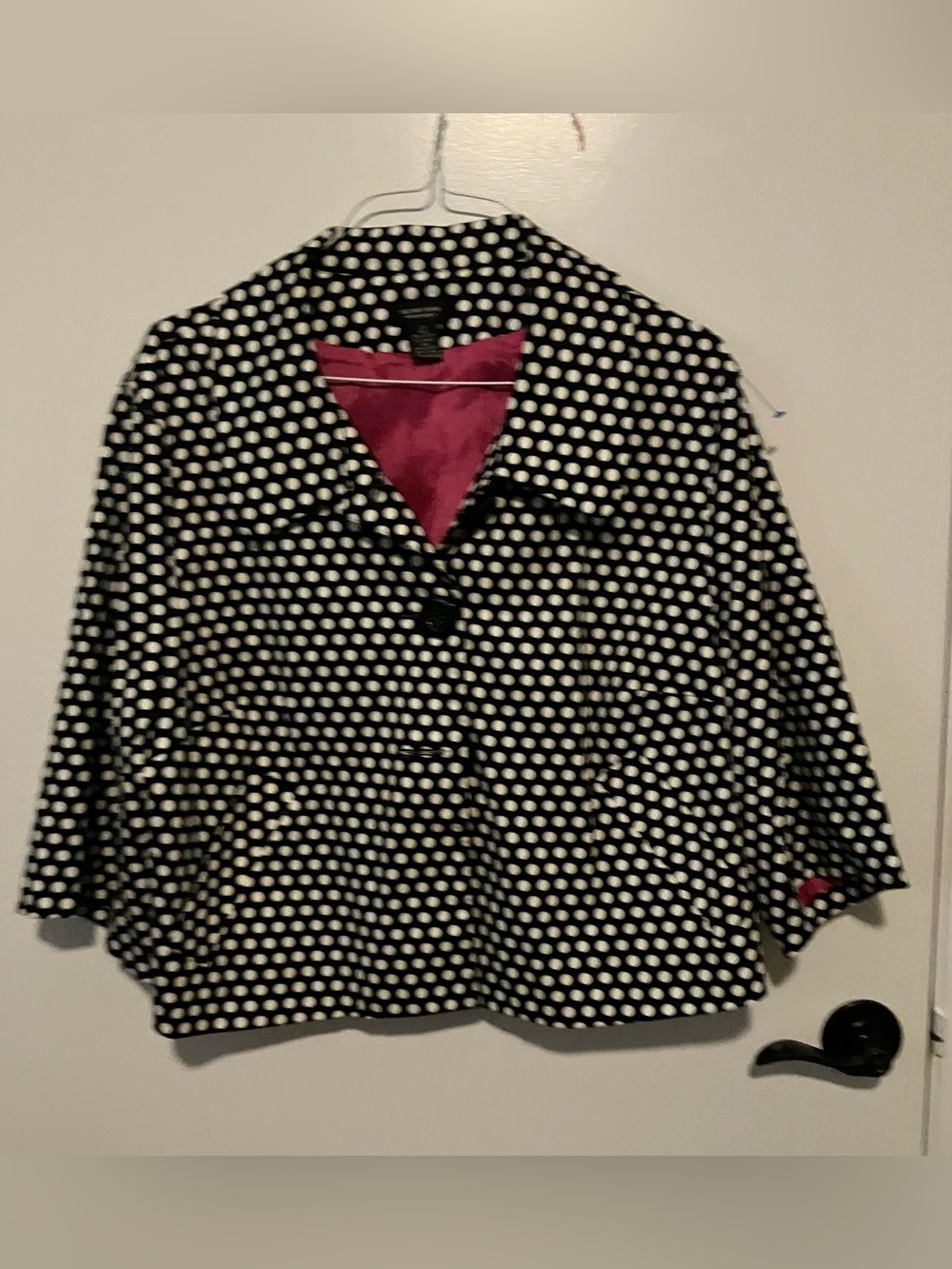 Spense Black and White Polka Dot Cropped Blazer with Pink Lining Plus Size